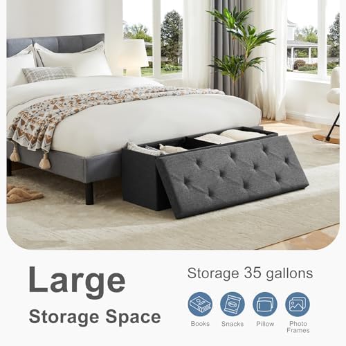 DUMOS 43 Inch Foldable Storage Ottoman Bench, Large Ottoman with Storage