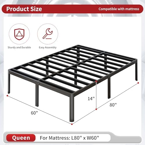14 Inch Queen Bed Frame Heavy Duty with Rounded Corner Legs
