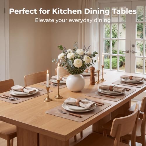 ADRIMER Fall Placemats Set of 4, Heat Resistant Faux Leather, Apricot