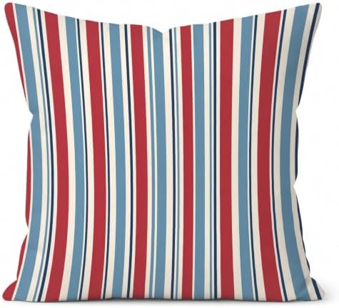 Red Blue White Stripe Pillow Cover 18x18, Americana Patriotic Decor