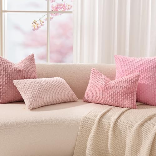 Kevin Textile Soft Corduroy 12"x20" Lumbar Pillow Covers 2 Pack, Pink
