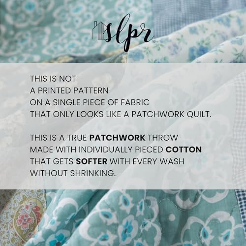 SLPR - Cotton Quilted Throw Blanket, 50" x 60" Blue Floral, Wildflowers