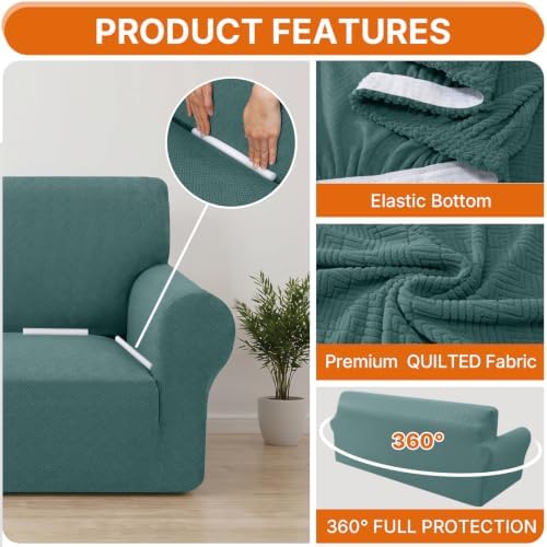 XINEAGE Stretch 4 Seater Slipcover, Non-Slip Pet Couch Cover,Light Blue
