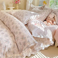 HighBuy Farmhouse Floral Duvet Cover Set Twin Pink Ruffle,100% Cotton Bedding with Zipper Closure,Shabby Vintage Princess Flowers Bedding Set for Hot Sleepers - 1 Duvet Cover and 2 Pillowcases