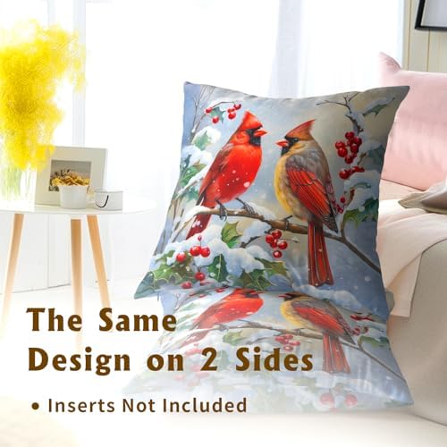 Winter Red Bird Throw Pillow Cover Set of 2 16x16 Inch Winter Christmas Pillowcase Nature Birds Scene Cushion Covers Farmhouse Pillow Protector for Home Bedroom Sofa