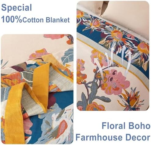 Boho Throw Blanket - Cotton Lightweight Bed Throws 90"x108" Fall