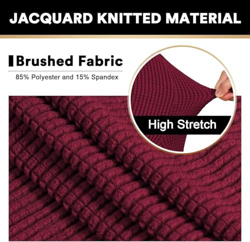 PrinceDeco Stretch Sofa Cover Slipcover Couch Covers for 3 Cushion Couch Furniture Protector Sofa Covers with Non Slip Elastic Bottom Dogs Pet Friendly Fitted(Large Sofa 90"-100",Burgundy Red)
