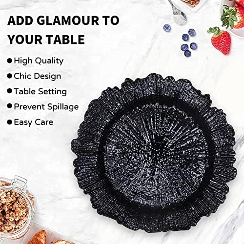 MAONAME Black Charger Plates Set of 6, Reef Chargers for Dinner Plates