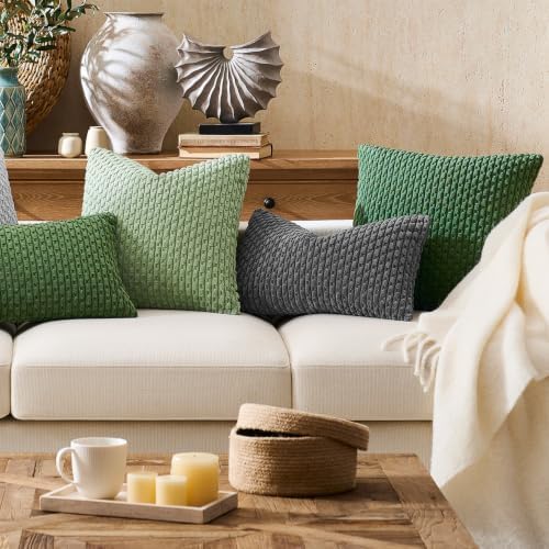 Kevin Textile Soft Corduroy 28x28 Inch Pillow Covers 2 Pack, Dark Green