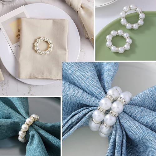 100 Pcs Silver Pearl Napkin Rings, Imitation Pearl, for Wedding Parties