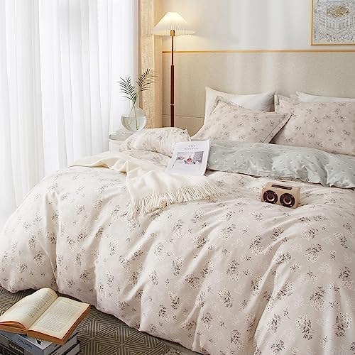 HighBuy Boho Floral Duvet Cover Twin XL Cotton Aesthetic Bedding Set,Comforter Cover 3 Piece,Reversible Green Garden Lightweight,Soft,Zipper Closure,Breathable,All Season