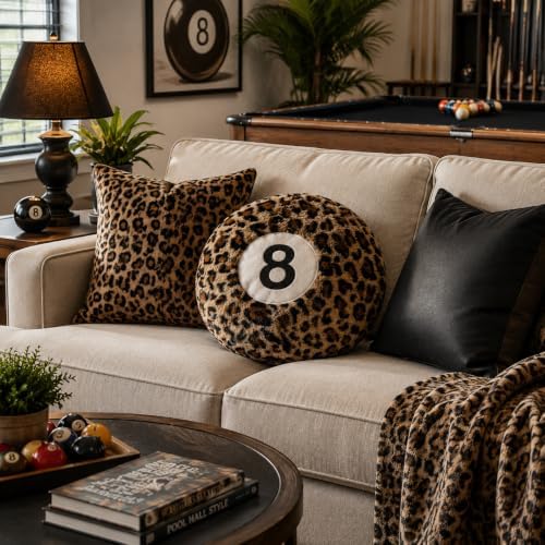 Black 8 Ball Pillow,14 inch 8 Ball Throw Pillow Soft Round Plush Decorative Cushion Hugging Pillow for Sofa Bed