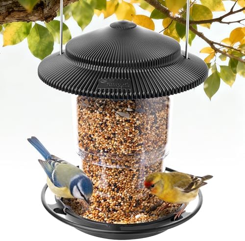 Outdoor Bird Feeder, Retractable Bird Feeder Hanging, Metal Hanger, Rainproof & Leak-Proof, Black, Pack of 1