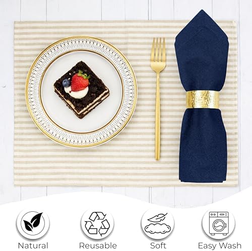 Ramanta Home Navy Cotton Dinner Napkins Set of 12, 18x18 Inch