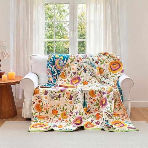 Boho Throw Blanket - Cotton 50x60 Inches Lightweight Soft for Couch