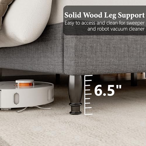 Queen Size 50.4'' Upholstered Tall Headboard Bed Frame, Light Grey