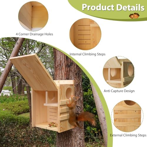 Large Squirrel House for Outside, Wooden Squirrel Box with Predator Guard
