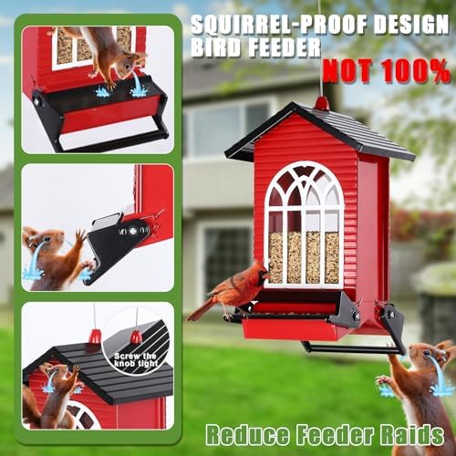 Gbekery Squirrel Proof Bird Feeders, 5LB Capacity, Weight-Activated, Red