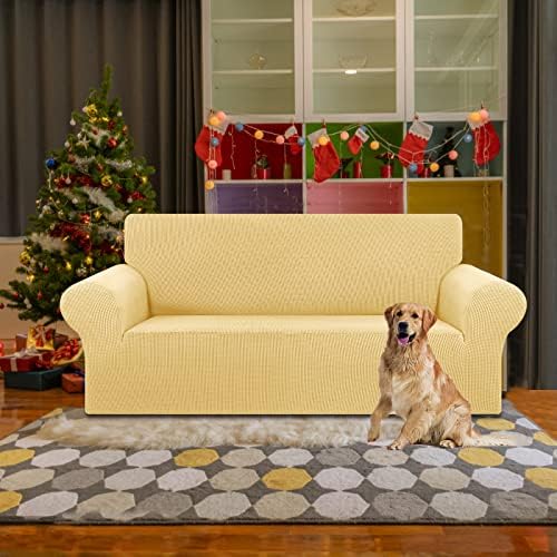 KEKUOU Stretch Loveseat Couch Cover, 2 Cushion Couch Slipcover,Champagne