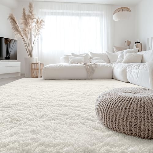 OLANLY 6x6 Area Rugs for Living Room Bedroom, Machine Washable Soft Fluffy Shaggy Bedside Rug, Indoor Floor Carpet for Kids Girls and Boys, Dorms, Nursery Rooms, Home Decor Aesthetic, Ivory
