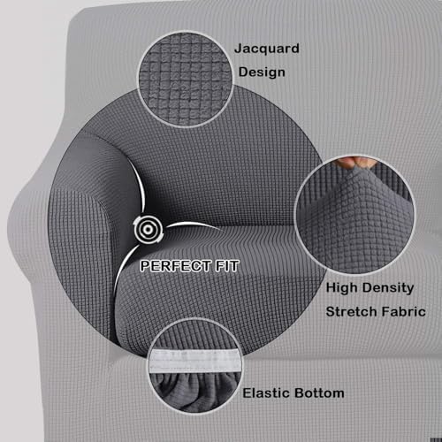 Turquoize 2 Piece Chair Covers Chair Slipcovers for Living Room Small Armchair Chair Cover with Arms Washable Furniture Cover for Chairs Feature Thick Jacquard Fabric (Small Armchair, Charcoal Gray)