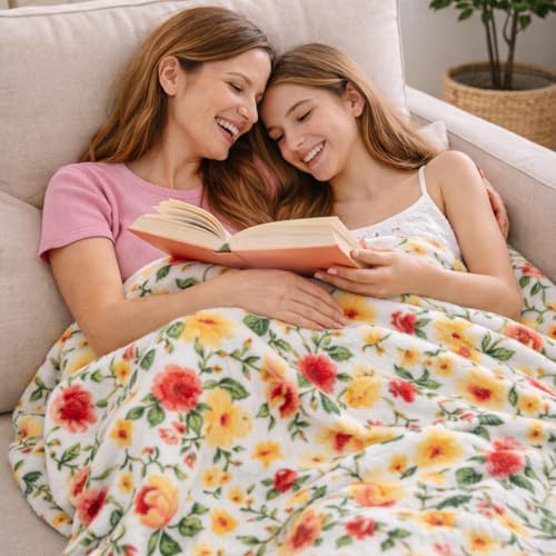 Soft Fleece Throw Blanket, Elegant Floral Wild Flowers Pink Yellow, 50x70