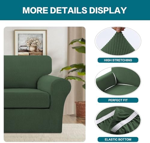 Turquoize 2 Piece Chair Covers Armchair Slipcovers for Living Room Armchair Sofa Cover with Individual Cushion Covers Feature Jacquard Fabric (Chair, Bronze Green)