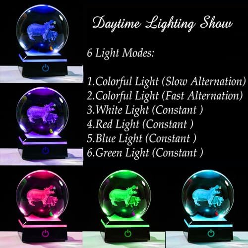 Hippopotamus Gifts for Women 3D Crystal Ball 3.14'' - Laser Hippopotamus Decor Glass Animals Hippo Gifts Figurines Statue Stuff for Room Decorations Hippo Night Light