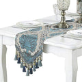 Embroidery Luxury Table Runner Jacquard Fabric Table Runner with Multi-Tassels for Dining Room Dresser Wedding Party Decorations, 13" x 98", Beige