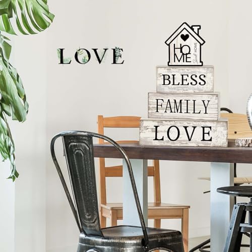 Yuntau 4 Pcs Rustic Farmhouse Decor Wood Block Sign Tiered Tray Decor
