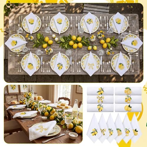 HunnmingRe 12 Pcs Lemon Party Cloth Napkins Bulks 100% Cotton 17x17inch