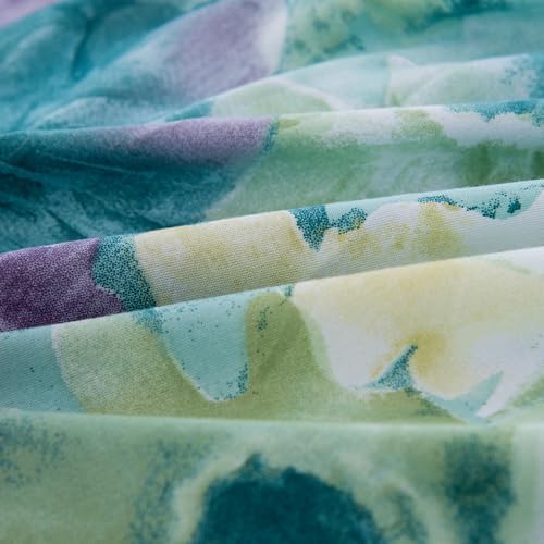 Bedding Fitted Sheet with Deep Pocket,Oil Painting Style Printed Fabric Bed Sheets for Boys Girls Single Bed (Green Floral,Twin)