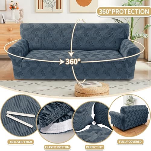 JIVINER Stretch Chair Covers, 1 Piece Couch Covers for Living Room, Non Slip Soft Sofa Covers, Washable Armchair Slipcovers for Dog, Pets Feature Geometrical Jacquard Fabric (Chair, Dark Grey)