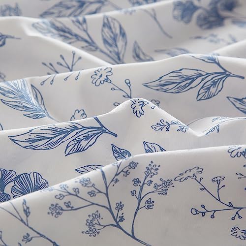 mixinni Blue Flowers Duvet Cover for Teenage Girls Twin XL Size Floral Leaf Printed Soft Cotton Floral Bedding Set with Zipper Closure 4 Corner Ties for Women-Twin XL Size
