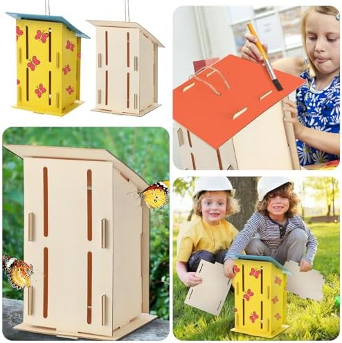Fiwochic Butterfly House Kits for Kids, Makes 24 DIY Classroom Crafts Project and Learning Activities for Kids