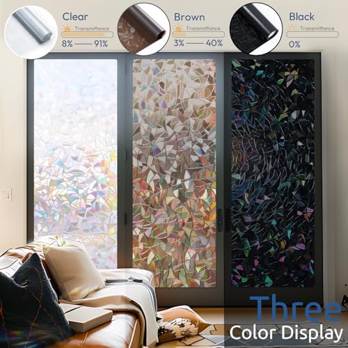 rabbitgoo Rainbow Window Privacy Film, Stained Cling, Brown, 17.5" x 157.4"