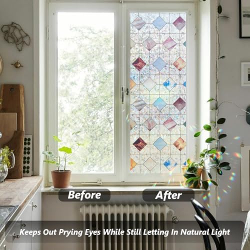 LEMON CLOUD Stained Glass Window Privacy Film Decorative, 29.5″ x 157.4″