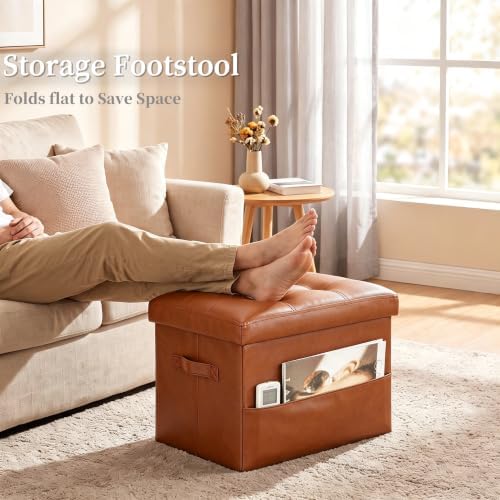Storage Ottoman, Small Folding Foot Stools Ottoman for Dorm, Light Brown