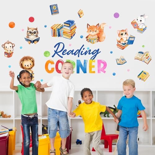 Cinrobiye Inspirational Quotes Wall Decals, Reading Cnrner Wall Art Stickers Woodland Animals Read Books Nursery Classroom Playroom Decor for Toddler Kids Reading Study Room Bedroom Daycare Preschool