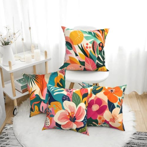 Tropical Flower Decorative Throw Pillow Covers 18x18 Inch Set of 4