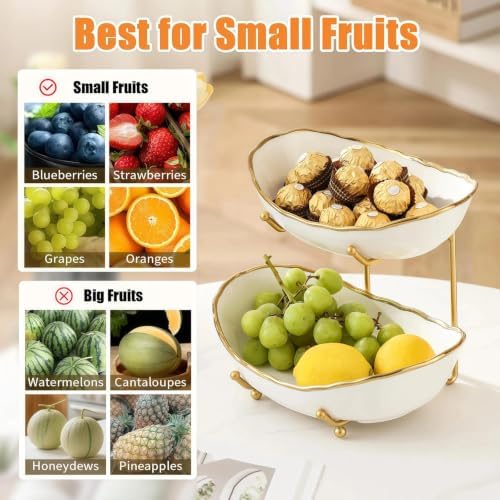 2 Tier Fruit Bowl, Ceramic Fruit Basket for Kitchen Counter 5