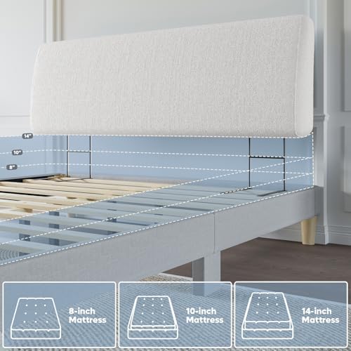 Pinmoco 4.7" Upholstered Headboard for King Size Bed, Height Adjustable and Ergonomic Headboard, Easy Assemble, Sturdy and Durable, Teddy Velvet, Beige