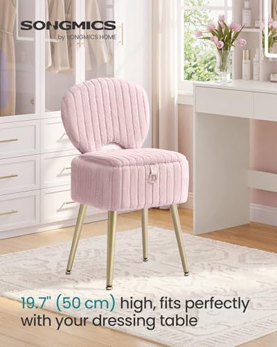 SONGMICS Vanity Chair, Makeup Stool with Folding Backrest