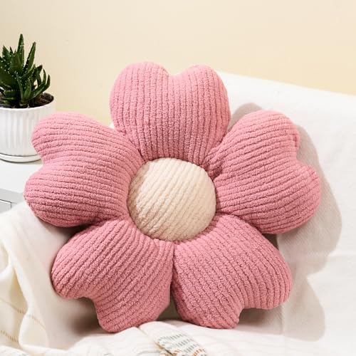 Sioloc Flower Throw Pillow, Fun Daisy Pillow, 19.7" Pink Flower Pillow Cute Decorative Seat Cushion Aesthetic Flower Plush Pillows for Bed Floor Couch Chair