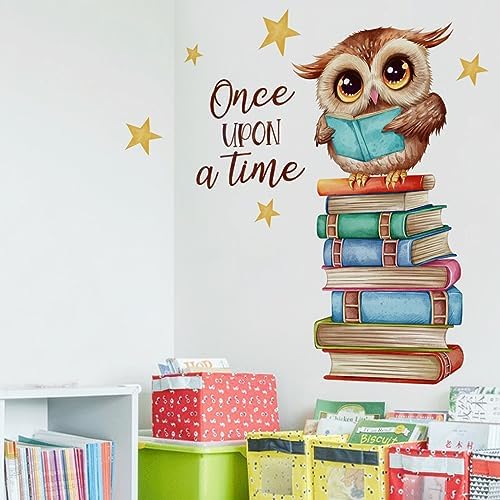 Owl Books Educational Wall Decals Reading Corner Wall Stickers for Classroom Kids Bedroom Preschool Wall Decor