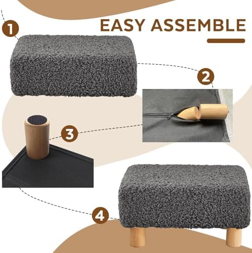 Small Foot Stool Ottoman, Sherpa Footstool Ottoman Foot Rest for Couch, Rectangle Footstools and Ottomans Small for Living Room, Entryway and Bedroom (Gray)