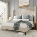 Jocisland Full Size Bed Frame Tall Wingback Headboard Upholstered,Off-White