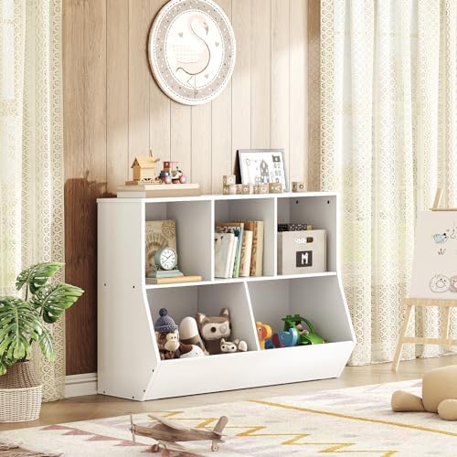 HOOBRO Kids Bookshelf - 39.4" L Toy Storage Cabinet, Bookcase Footboard, Cubby Shelf, Fit for Children's Room, Playroom, Hallway, Kindergarten, White WT132CW01