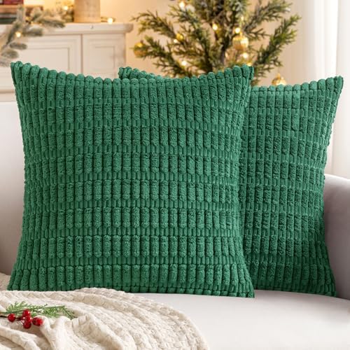 MIULEE Christmas Corduroy Decorative Pillow Covers 18x18 Green Pack of 2