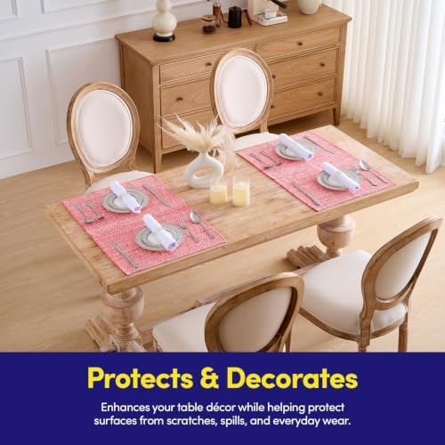Sweet Home Collection 100% Cotton Placemats for Dining Room Rectangle Two Tone Woven Fabric 13" x 19" Soft Durable Table Mat Set, Set of 4, Pink